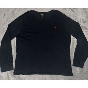 Polo Ralph Lauren Blue Black Pony Custom Fit Long Sleeve Crewneck T Shirt XL‎